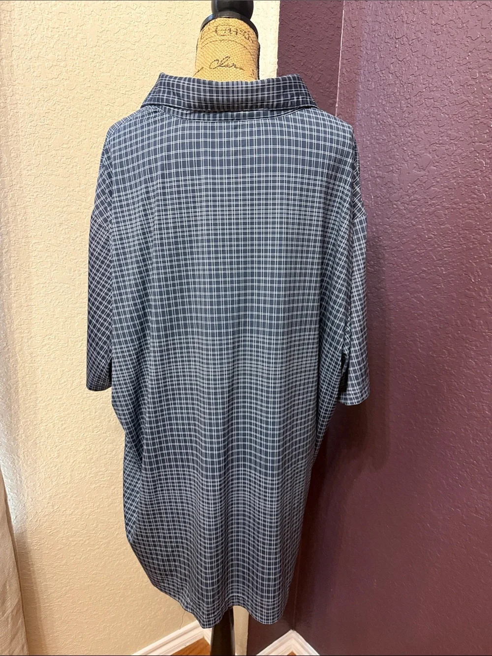 adidas Men's Navy Blue Plaid Short Sleeve Polo